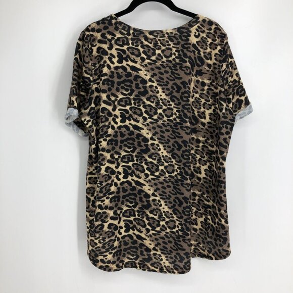 Amaryllis  Cheetah Print Short Cuffed Sleeve Round Neck Shirt size 1x - Picture 3 of 15
